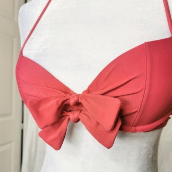 32B Aerie swim red bikini top with bow ties - Picture 2 of 6